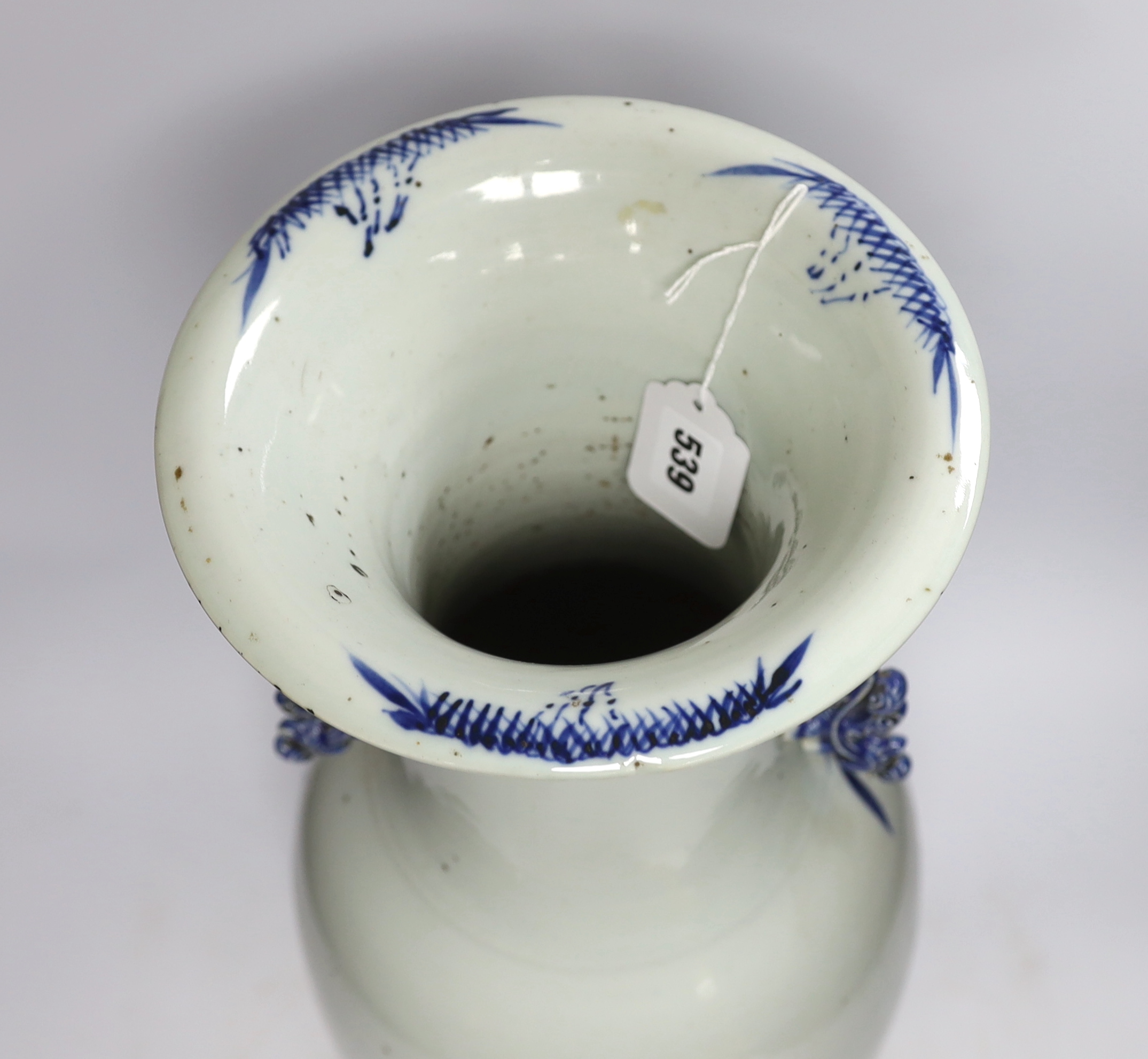 A large Chinese blue and white ‘phoenix and leaping carp’ baluster vase, late 19th century, 59cm high